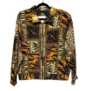 Erin‎ London Mob Wife 100% Silk Jacket Womens Size LP Indie 90s Maximalist Luxe